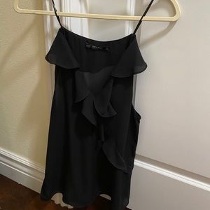 Zara Ruffled Black Tank